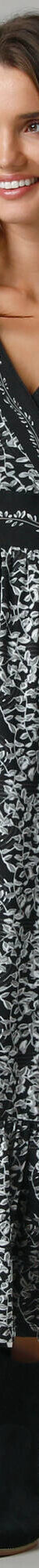 Robe longue effet cache-coeur, maille imprimée (noir / écru) Robe longue effet cache-coeur, maille imprimée (noir / écru)